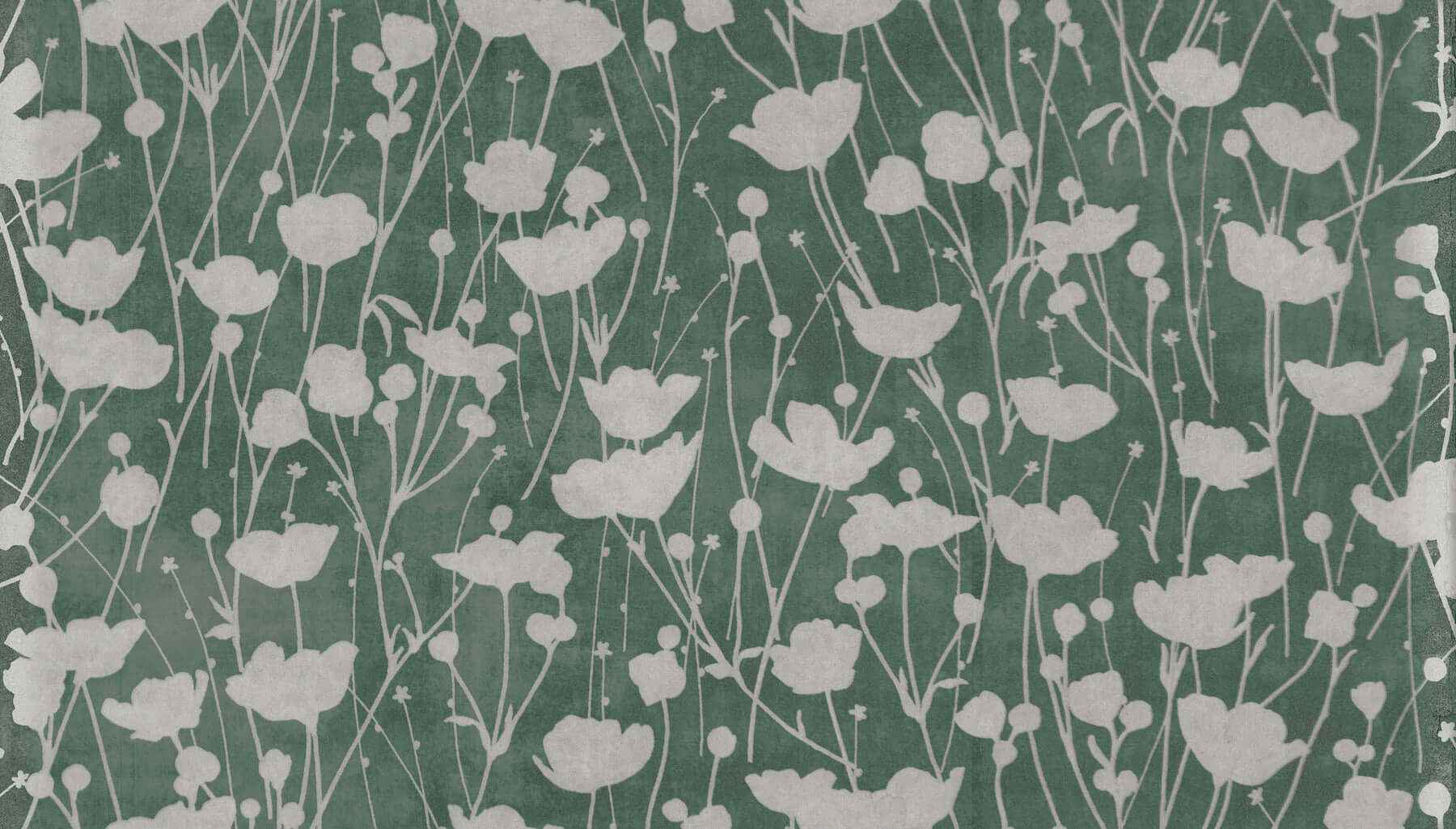 Shimmering Poppies Green & Silver Wallpaper - York Wallcoverings - ZA8068