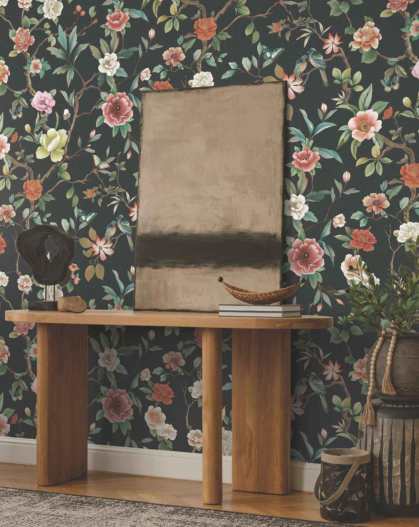 Kimora's Garden Black Wallpaper - York Wallcoverings - ZA8038 - York Wallcoverings Wallpaper