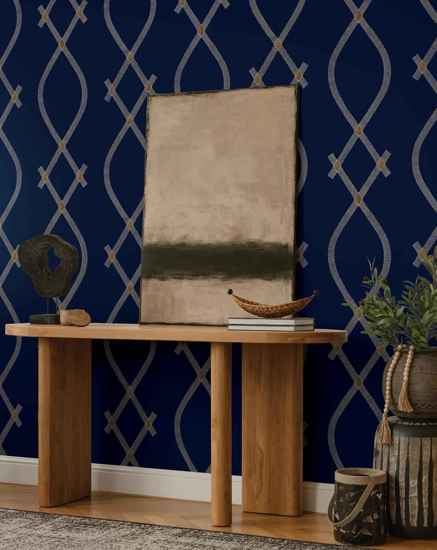 Ellena Navy Wallpaper - York Wallcoverings - ZA8032 - York Wallcoverings Wallpaper