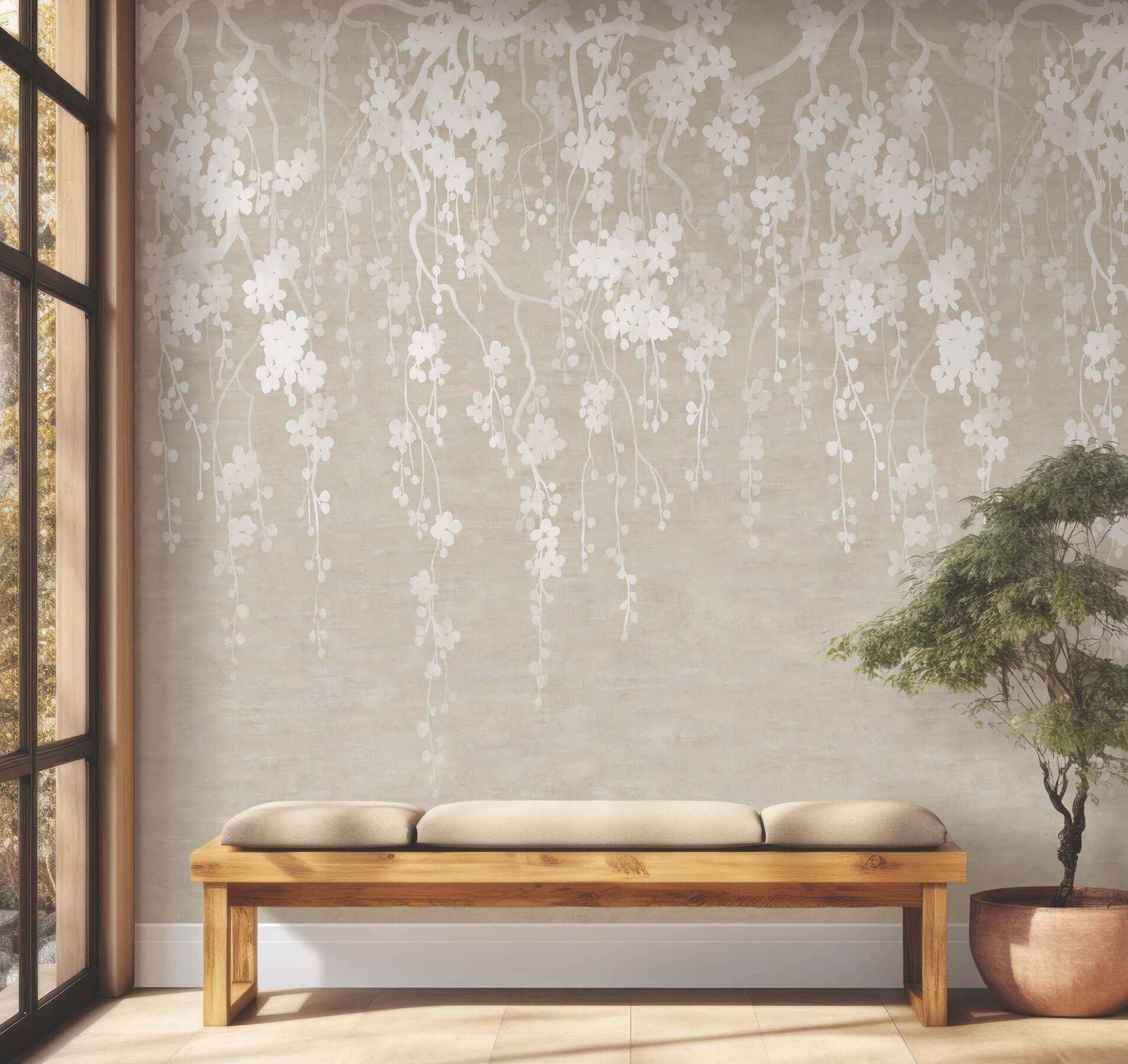 Sakura Blooms Neutral Wall Mural - York Wallcoverings - ZA8059M - York Wallcoverings Wallpaper