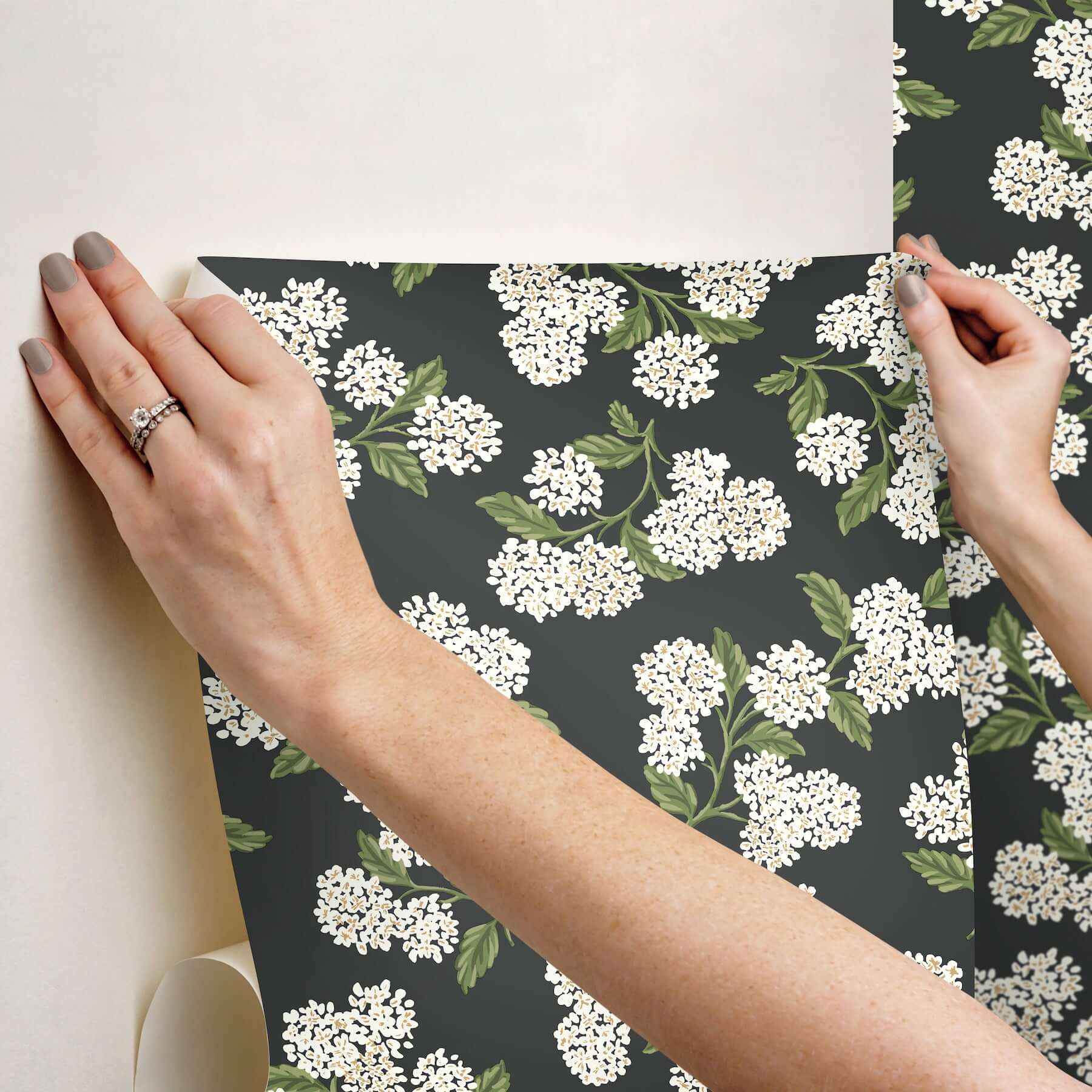 Hydrangea Black & White Peel & Stick Wallpaper - York Wallcoverings - PSW1618RL - York Wallcoverings Wallpaper
