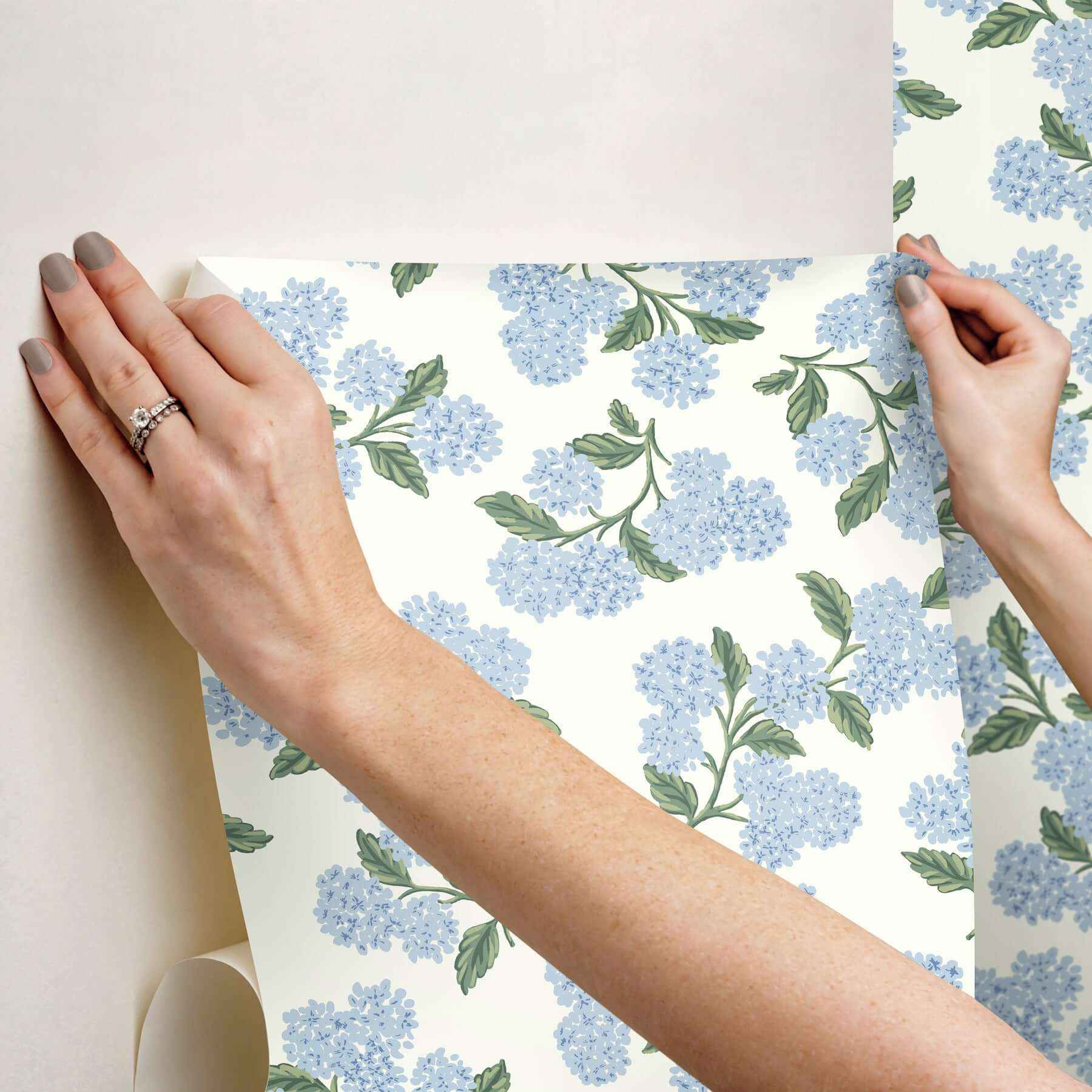 Hydrangea Blue & White Peel & Stick Wallpaper - York Wallcoverings - PSW1617RL - York Wallcoverings Wallpaper