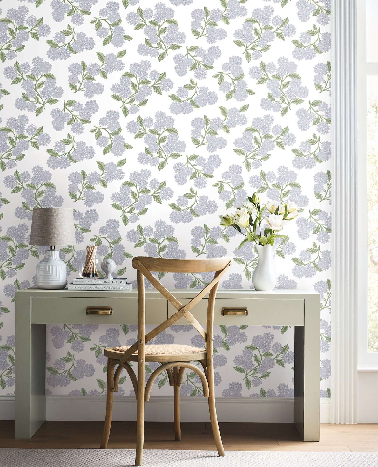 hydrangea-lilac-white-peel-stick-wallpaper-york-wallcoverings-psw1621rl - York Wallcoverings Wallpaper