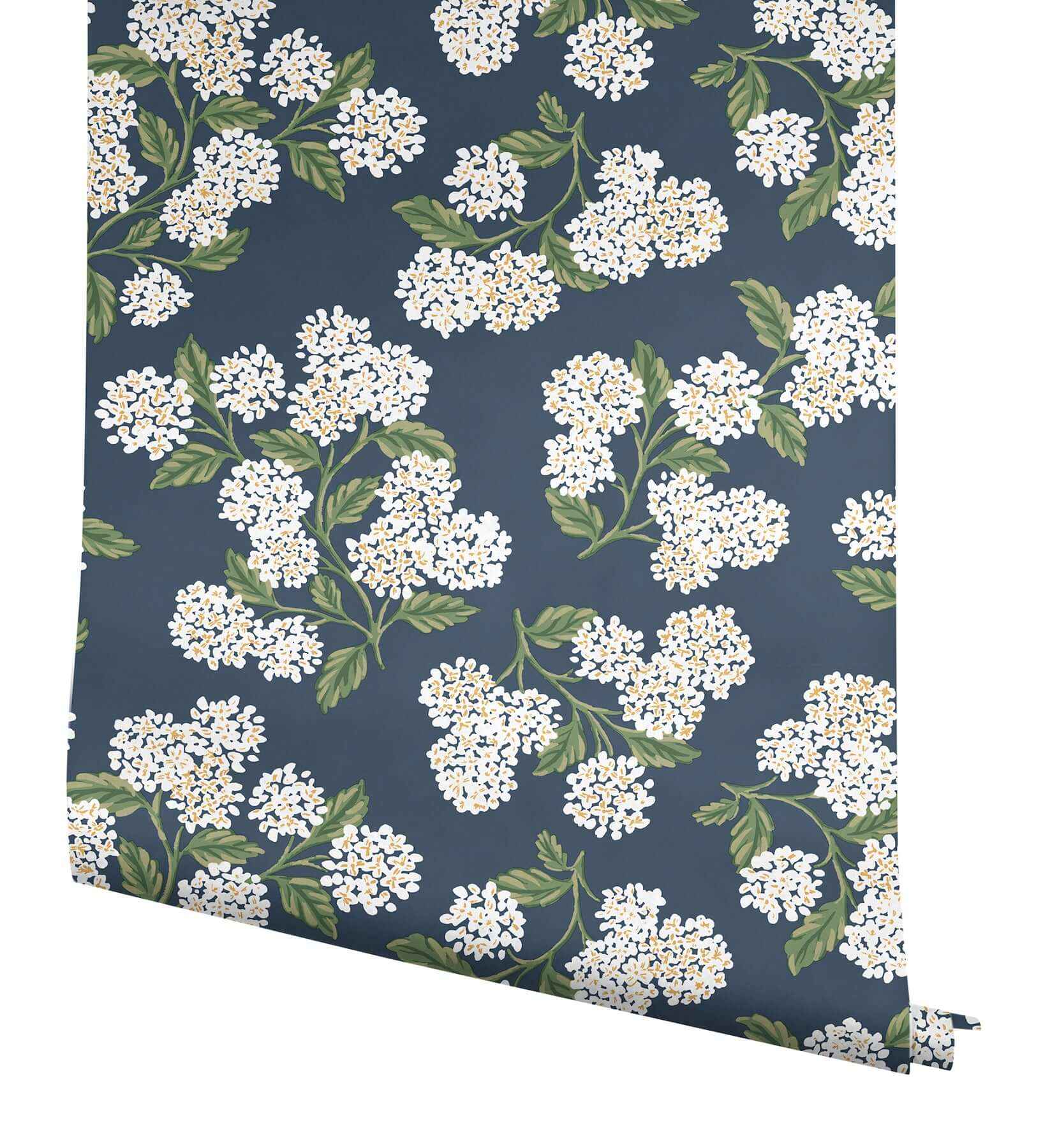 Hydrangea Navy & White Peel & Stick Wallpaper - York Wallcoverings - PSW1619RL