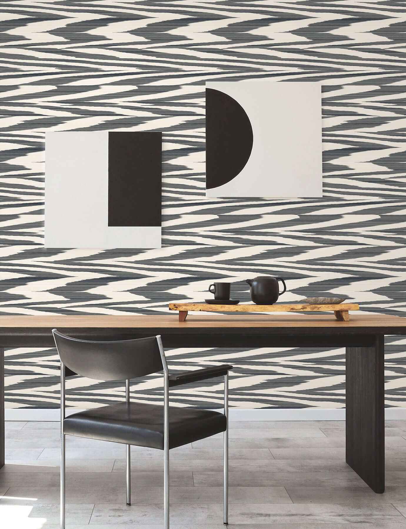 Flamed Zig Zag Black Peel & Stick Wallpaper - York Wallcoverings - PSW1645RL