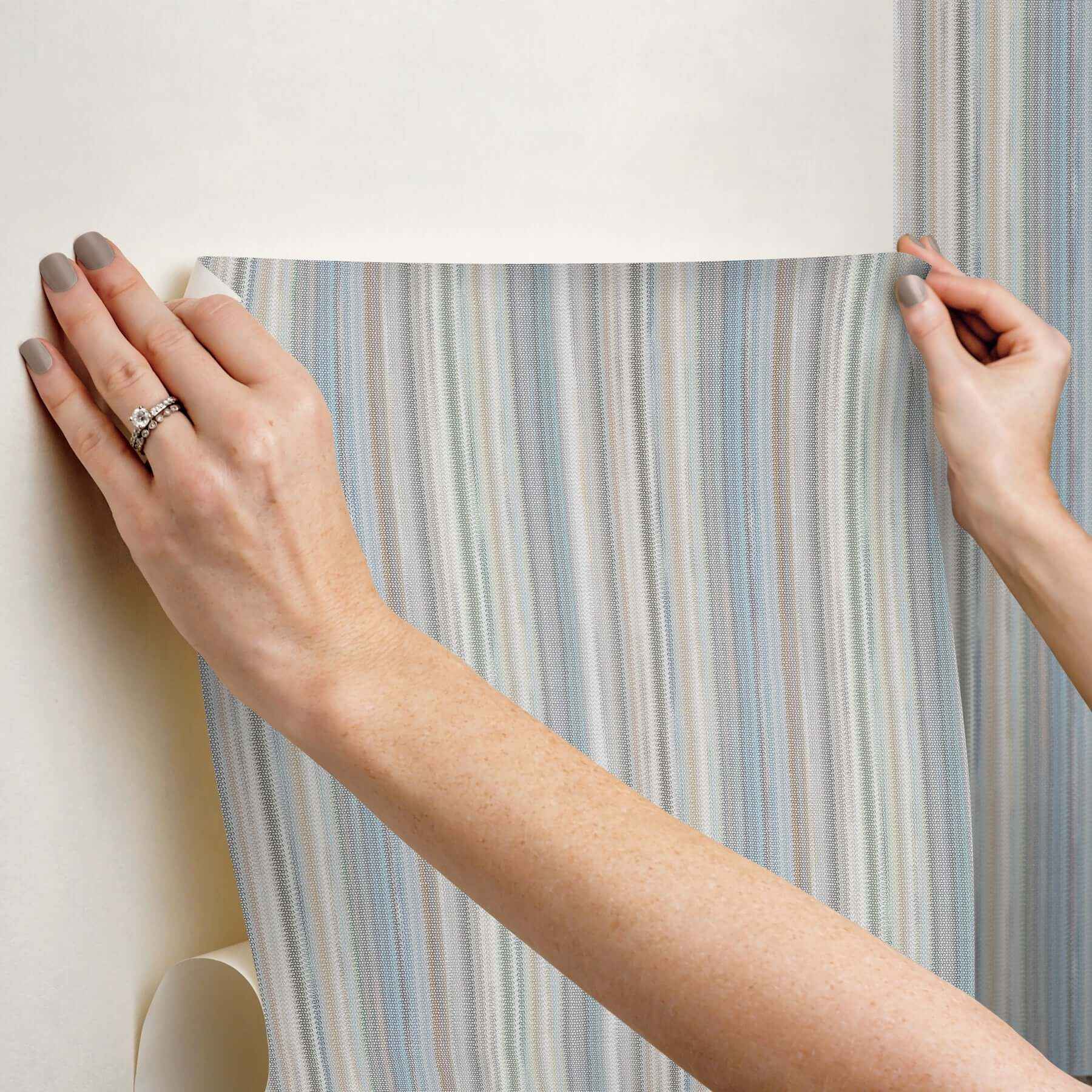 Striped Sunset Blue Grey Peel & Stick Wallpaper - York Wallcoverings - PSW1634RL - York Wallcoverings Wallpaper