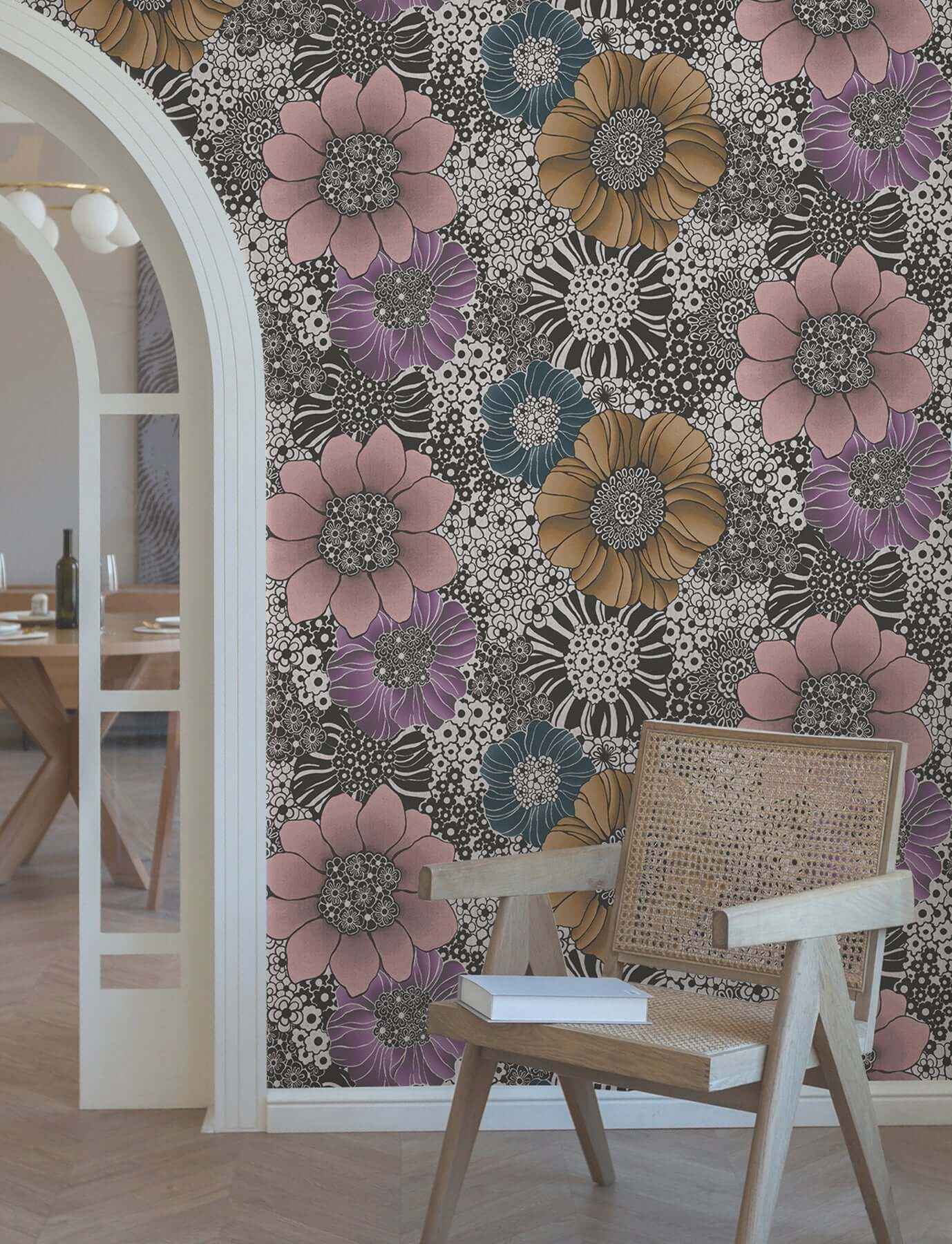 Anemones Black Peel & Stick Wallpaper - York Wallcoverings - PSW1638RL - York Wallcoverings Wallpaper