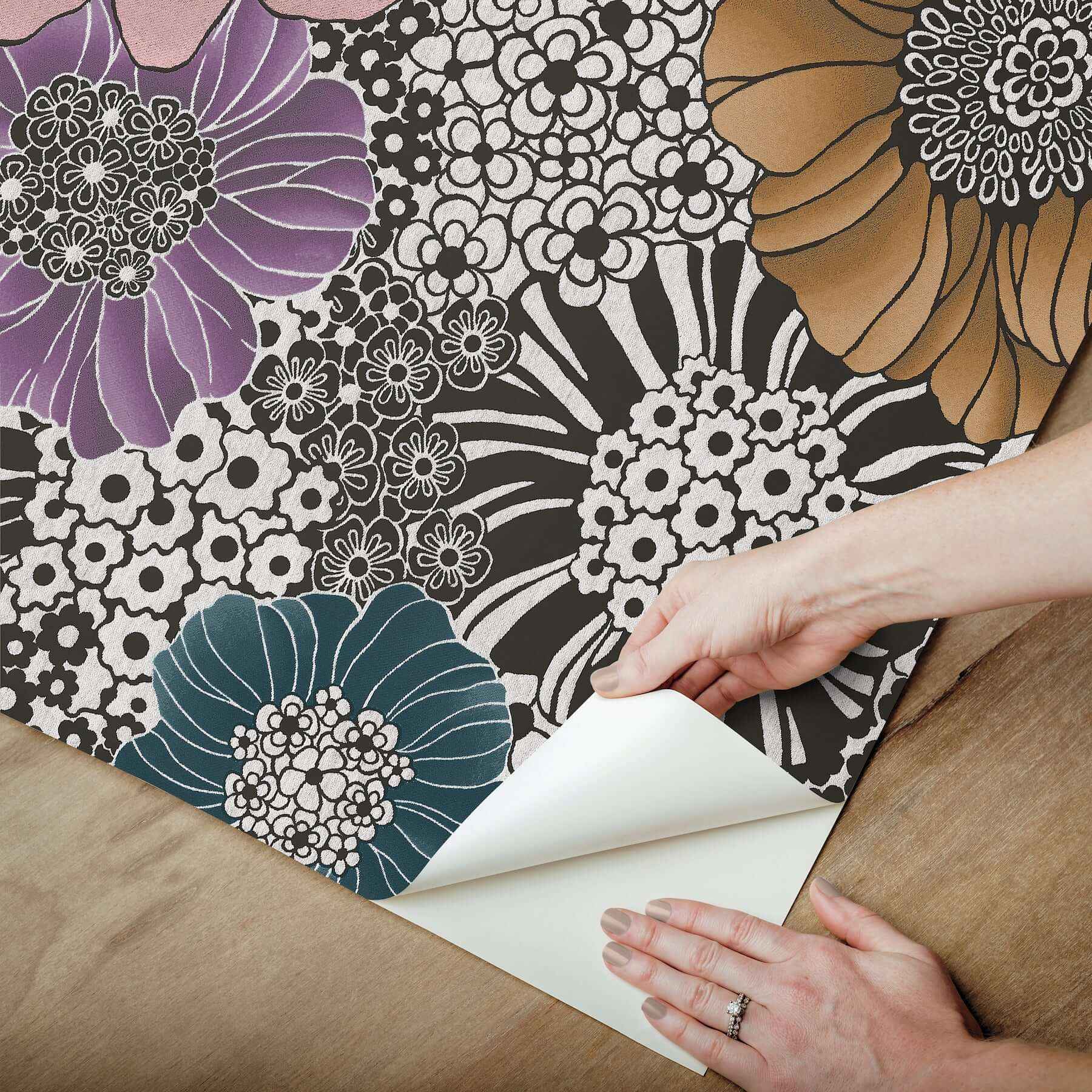 Anemones Black Peel & Stick Wallpaper - York Wallcoverings - PSW1638RL - York Wallcoverings Wallpaper