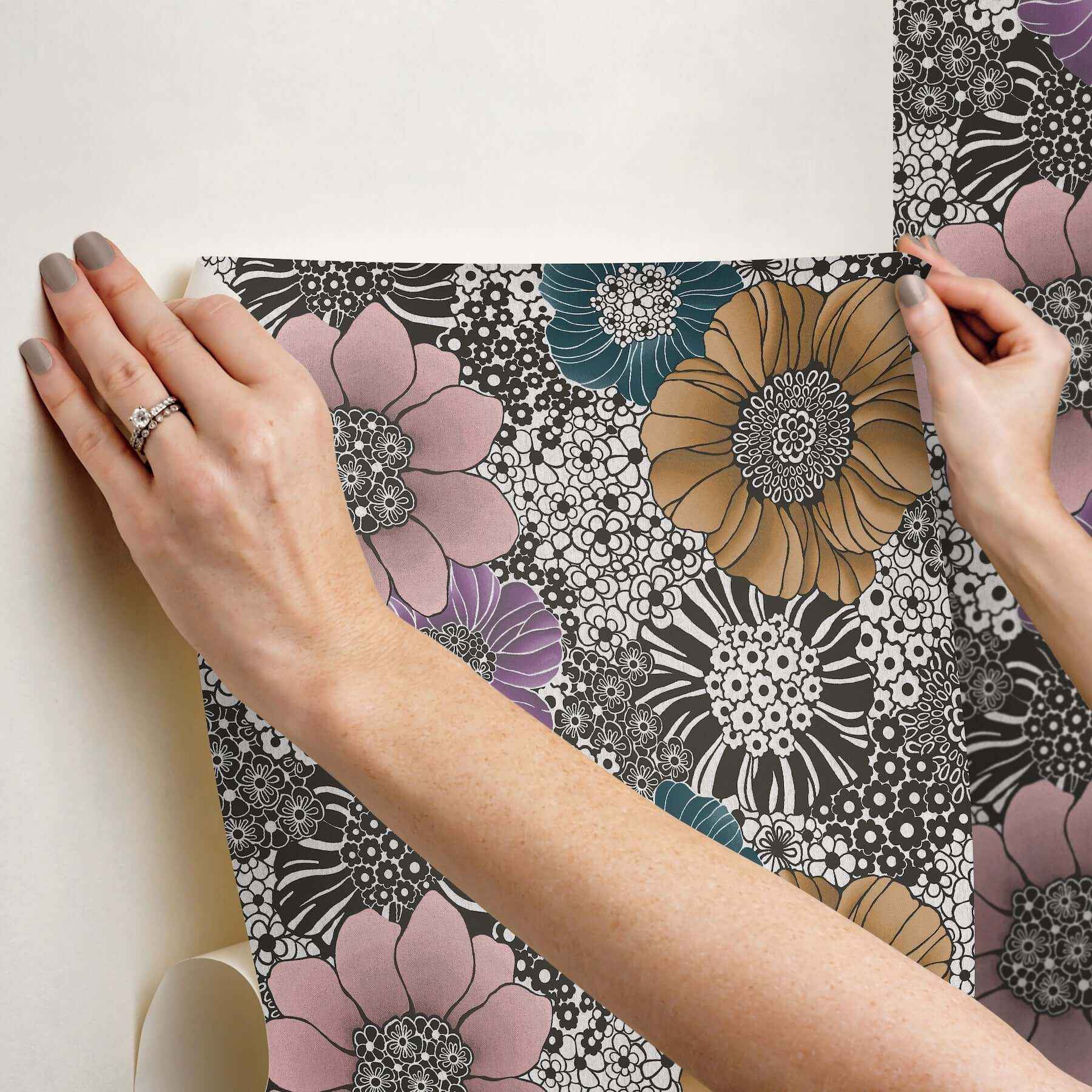 Anemones Black Peel & Stick Wallpaper - York Wallcoverings - PSW1638RL - York Wallcoverings Wallpaper