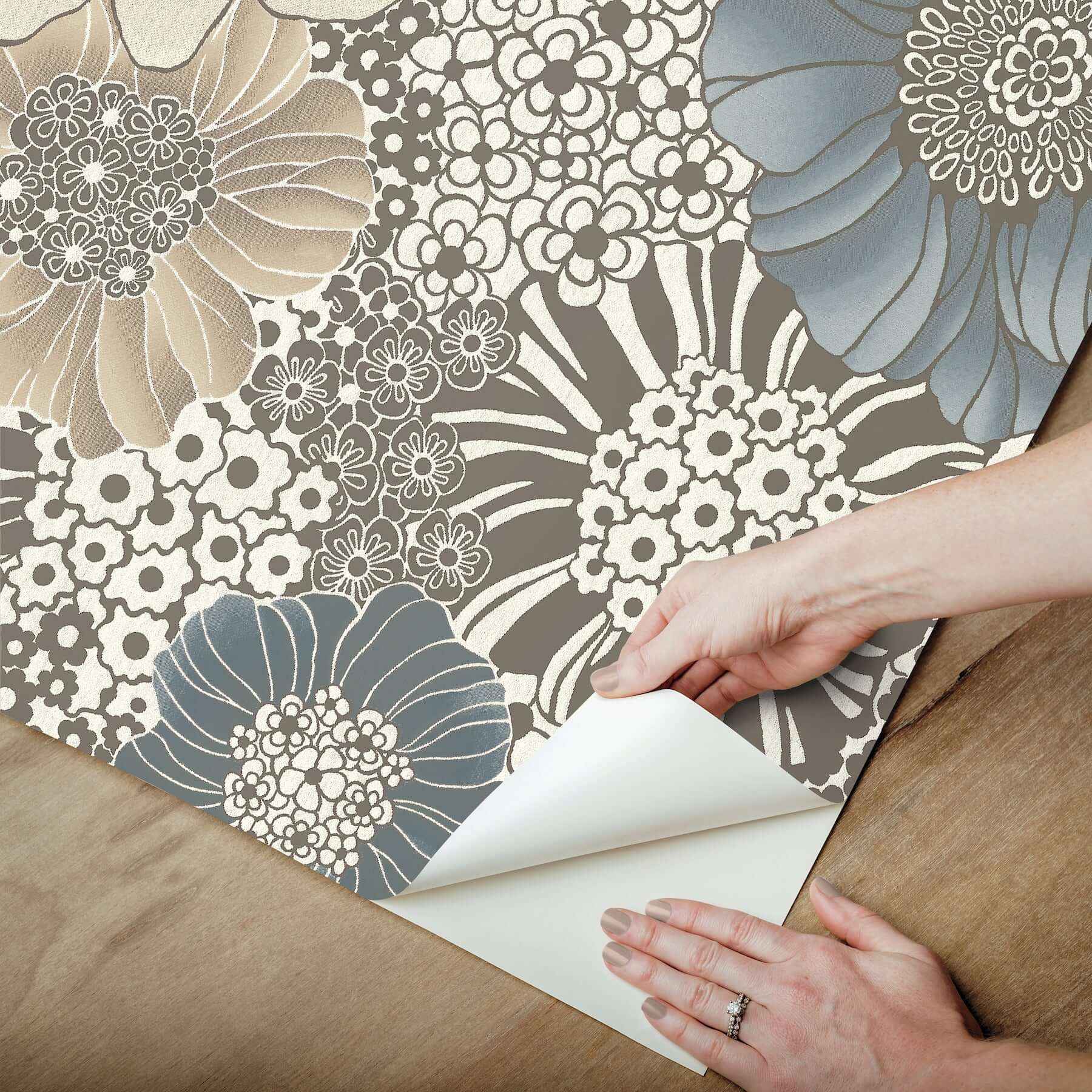 Anemones Brown Peel & Stick Wallpaper - York Wallcoverings - PSW1639RL - York Wallcoverings Wallpaper