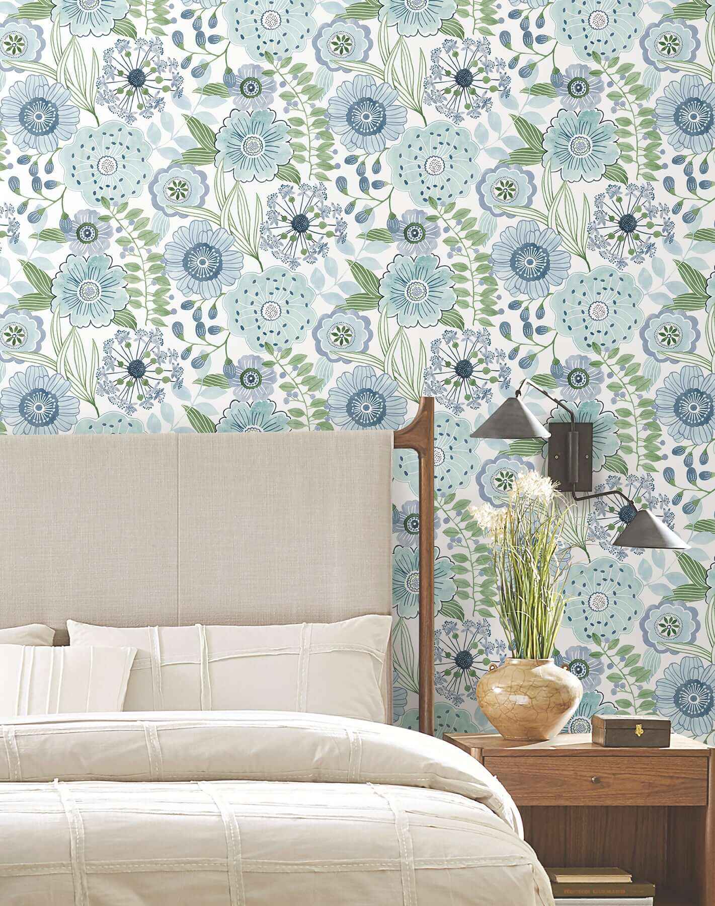Artistic Bouquet Alpine & Leaf Wallpaper - York Wallcoverings - ZM2892 - York Wallcoverings Wallpaper