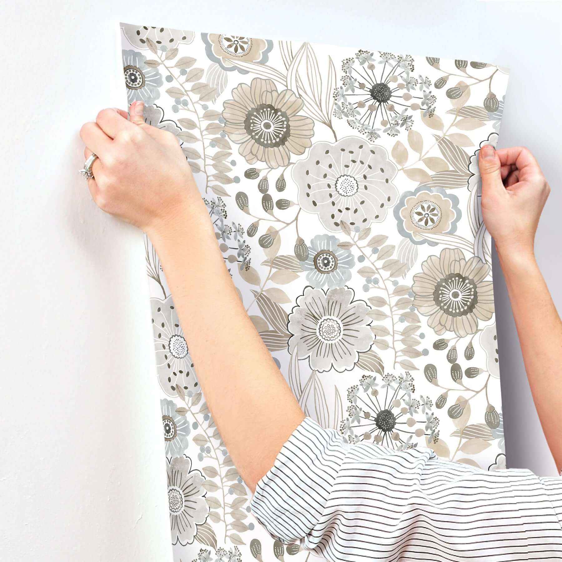 Artistic Bouquet Neutral Wallpaper - York Wallcoverings - ZM2894 - York Wallcoverings Wallpaper