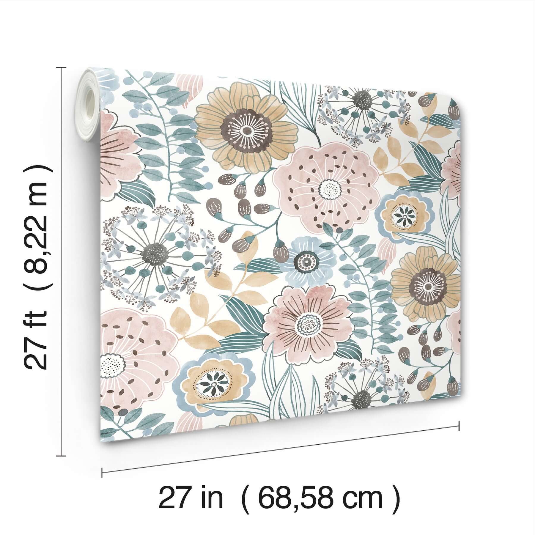 artistic-bouquet-ochre-ocean-wallpaper-york-wallcoverings-zm2891 - York Wallcoverings Wallpaper