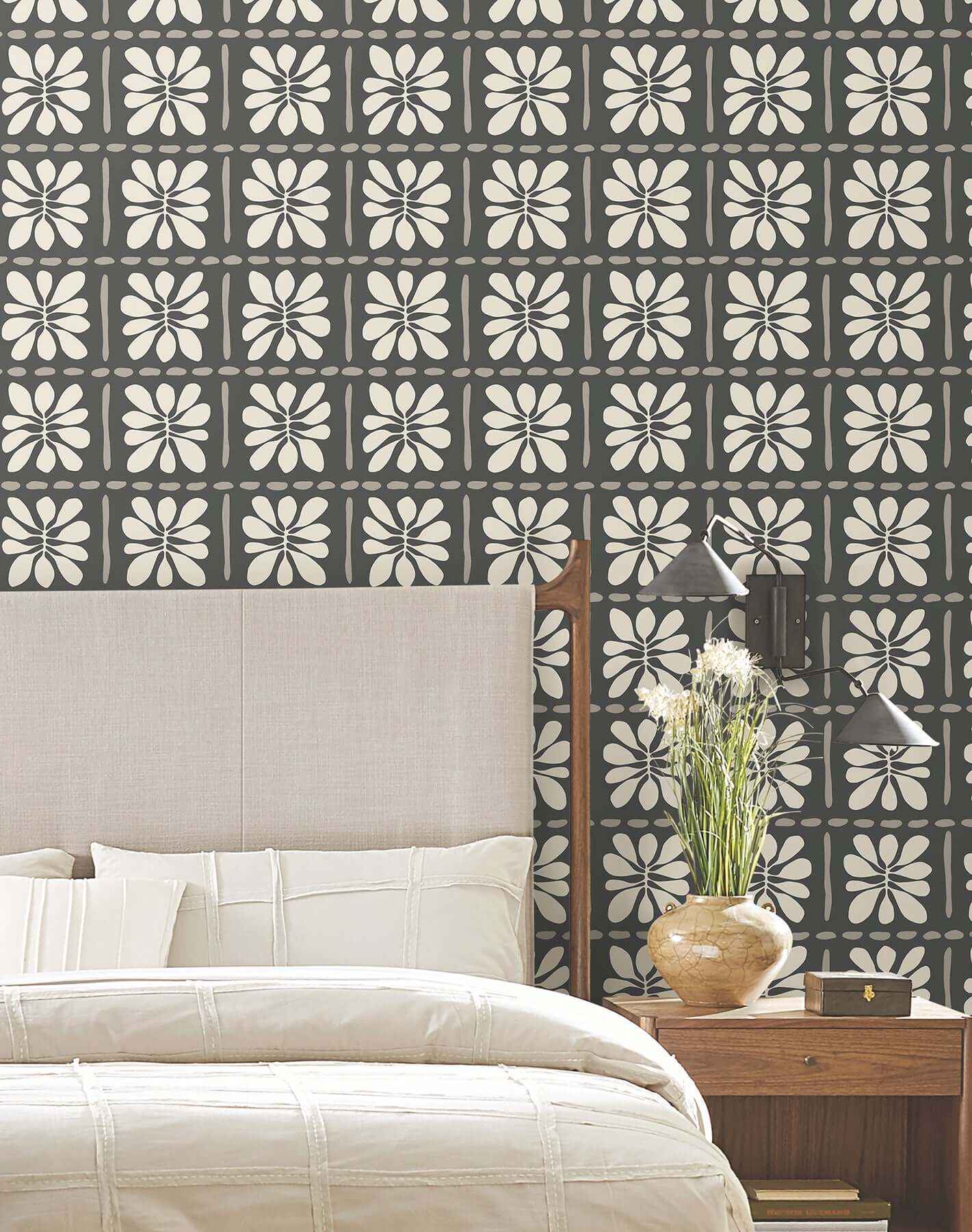 Mimosa Fleur Carbon Black Wallpaper - York Wallcoverings - ZM2810 - York Wallcoverings Wallpaper