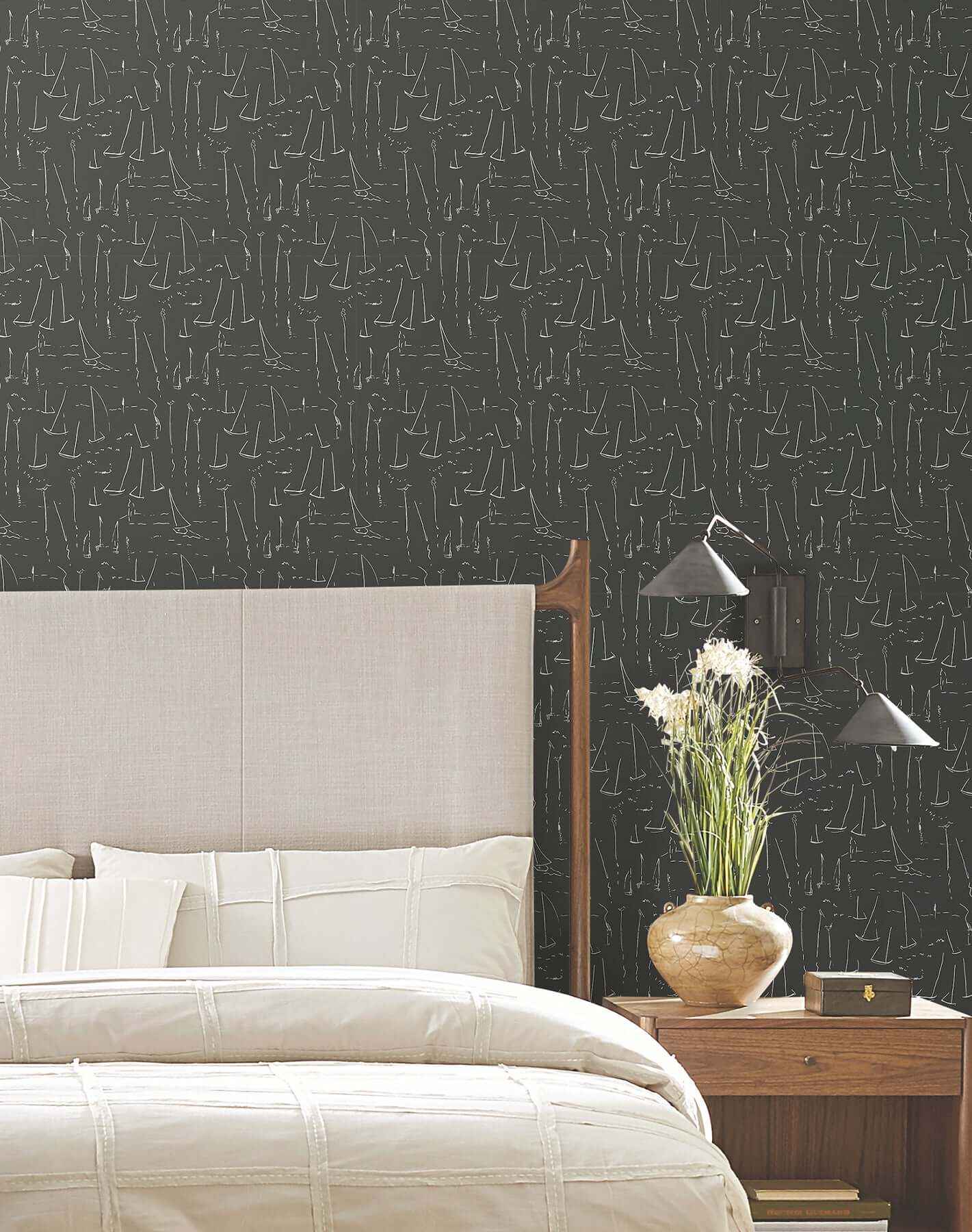 Vermillion Coast Carbon Black Wallpaper - York Wallcoverings - ZM2842