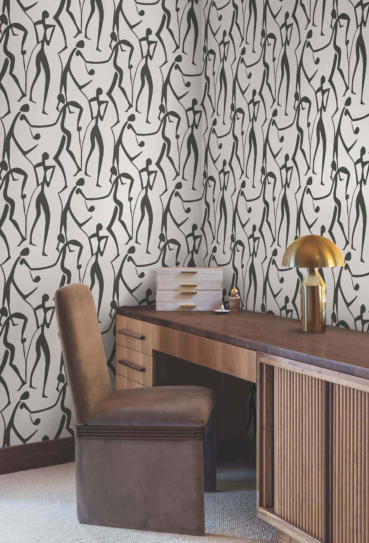 Joyful Dancers Carbon Black Wallpaper - York Wallcoverings - ZM2831 - York Wallcoverings Wallpaper