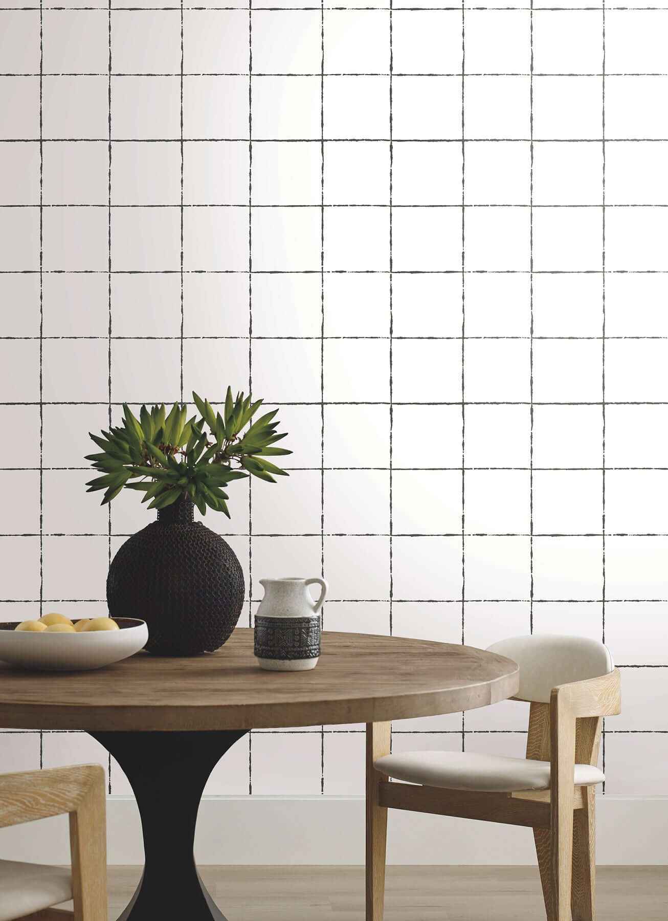 La Vitre Plaid Carbon Black Wallpaper - York Wallcoverings - ZM2854 - York Wallcoverings Wallpaper