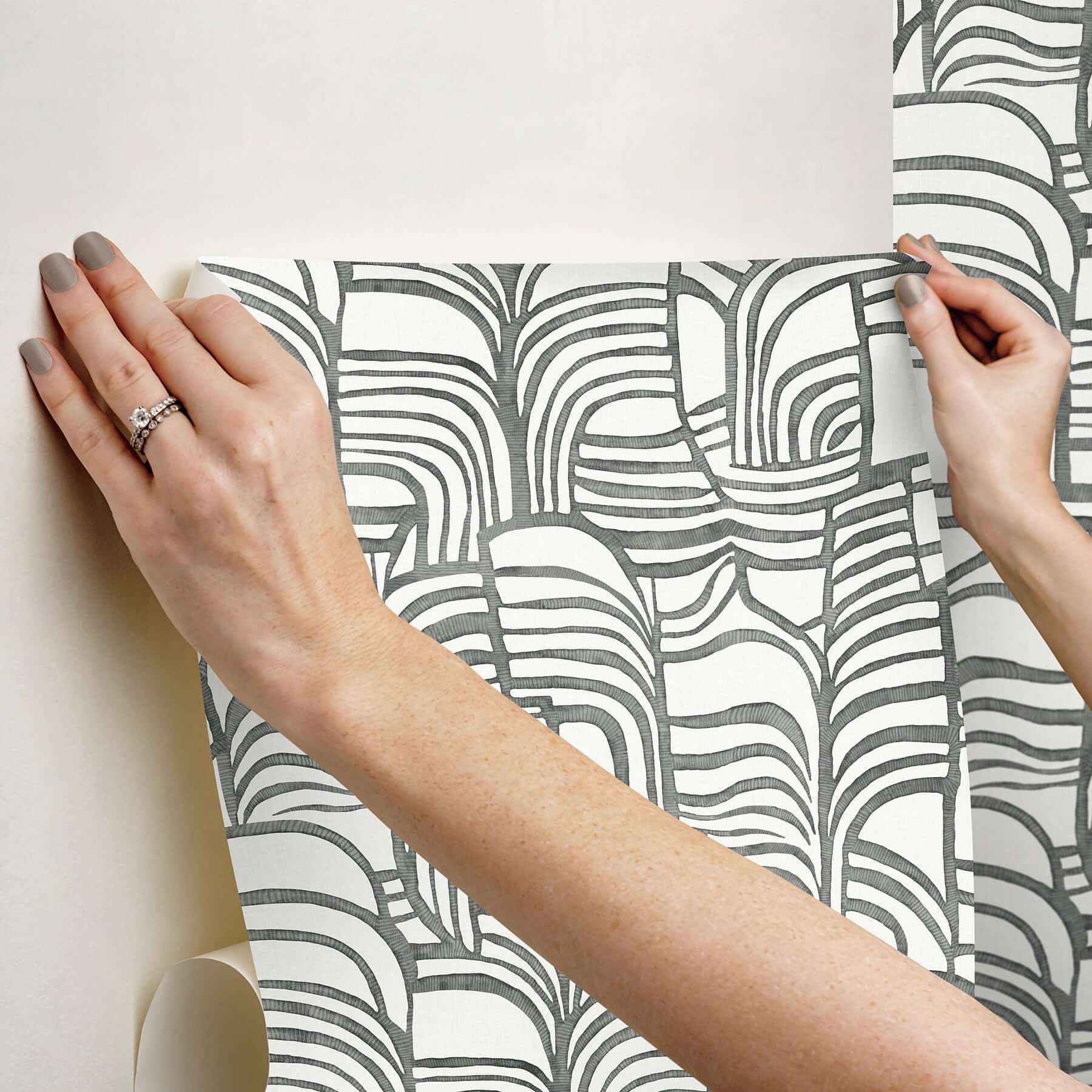 Featherwork Black & White Premium Peel + Stick Wallpaper - York Wallcoverings - PSW1656RL - York Wallcoverings Wallpaper
