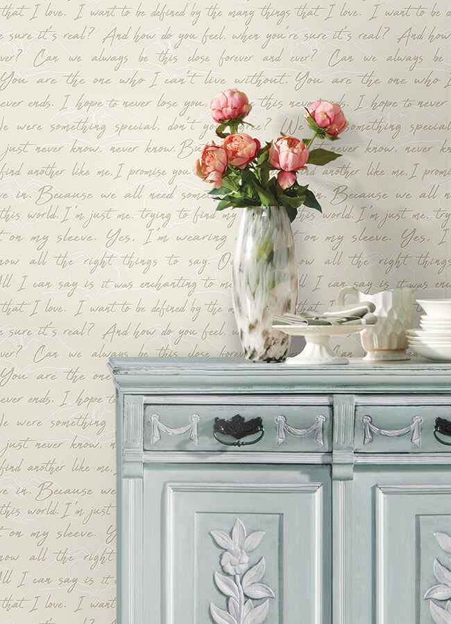Love Letters Parchment Peel and Stick Wallpaper - York Wallcoverings - RMWS1250 - York Wallcoverings Wallpaper