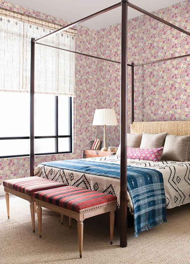 Wildflower Impressions Magenta Peel and Stick Wallpaper - York Wallcoverings - RMWS1252 - York Wallcoverings Wallpaper