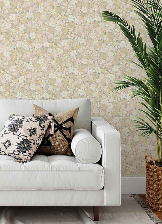 Wildflower Impressions Yellow Peel and Stick Wallpaper - York Wallcoverings - RMWS1254 - York Wallcoverings Wallpaper