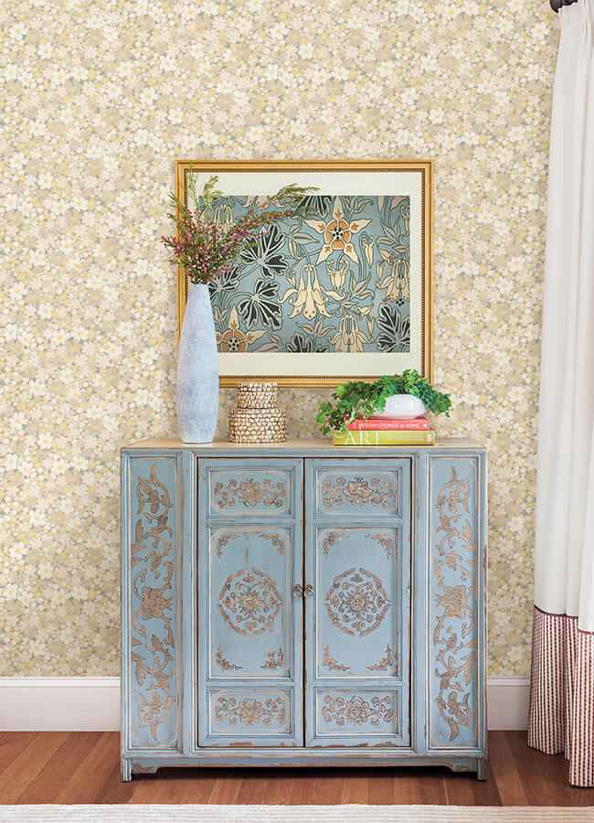 Wildflower Impressions Yellow Peel and Stick Wallpaper - York Wallcoverings - RMWS1254 - York Wallcoverings Wallpaper