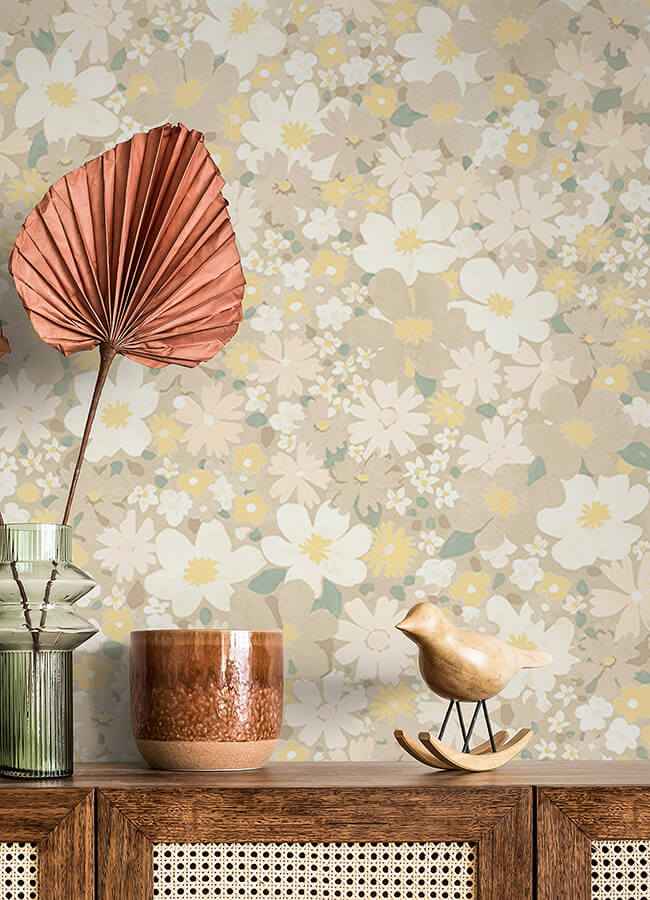 Wildflower Impressions Yellow Peel and Stick Wallpaper - York Wallcoverings - RMWS1254 - York Wallcoverings Wallpaper