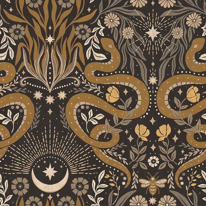 Mystic Serpent Black Gold Peel and Stick Wallpaper - York Wallcoverings - RMWS1255 - York Wallcoverings Wallpaper