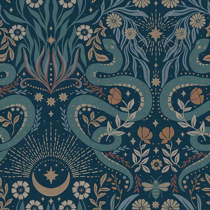 Mystic Serpent Navy Peel and Stick Wallpaper - York Wallcoverings - RMWS1257 - York Wallcoverings Wallpaper
