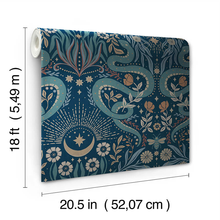 mystic-serpent-navy-peel-and-stick-wallpaper-york-wallcoverings-rmws1257 - York Wallcoverings Wallpaper
