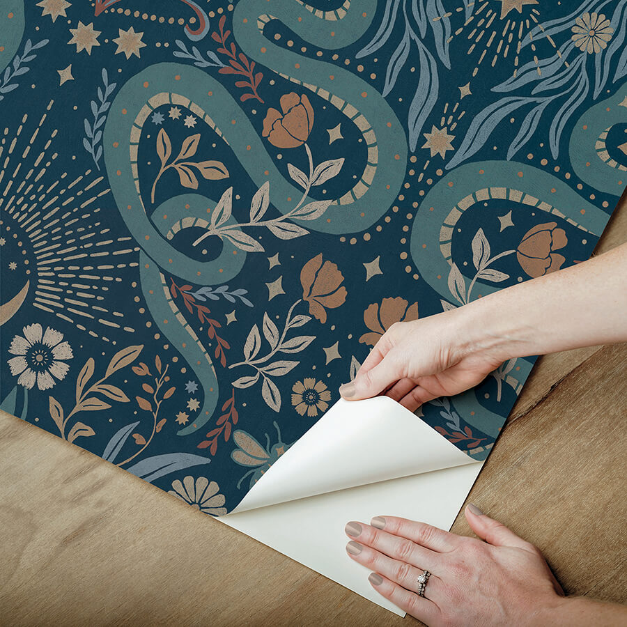 mystic-serpent-navy-peel-and-stick-wallpaper-york-wallcoverings-rmws1257 - York Wallcoverings Wallpaper
