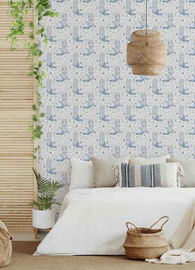 Cowgirl Like Me Blue Peel and Stick Wallpaper - York Wallcoverings - RMWS1260 - York Wallcoverings Wallpaper