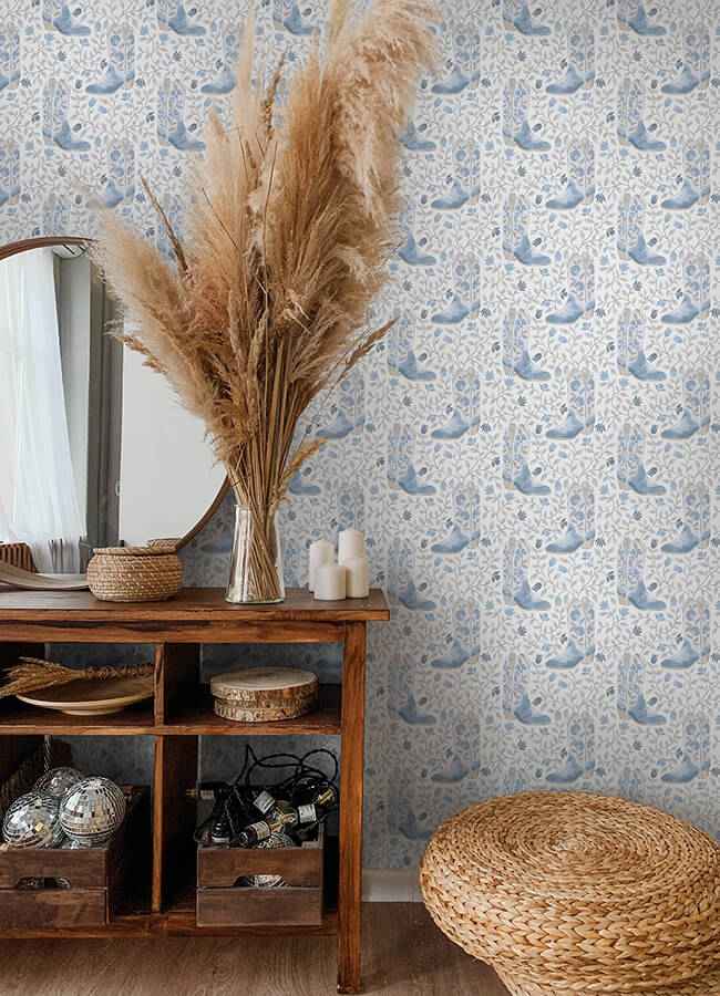 Cowgirl Like Me Blue Peel and Stick Wallpaper - York Wallcoverings - RMWS1260 - York Wallcoverings Wallpaper