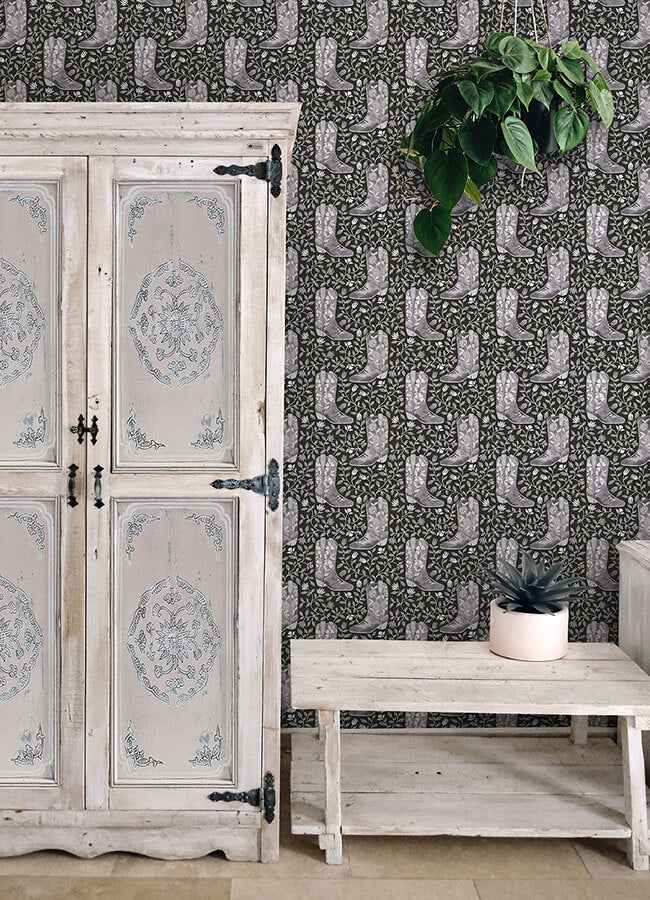 Cowgirl Like Me Black Peel and Stick Wallpaper - York Wallcoverings - RMWS1264 - York Wallcoverings Wallpaper