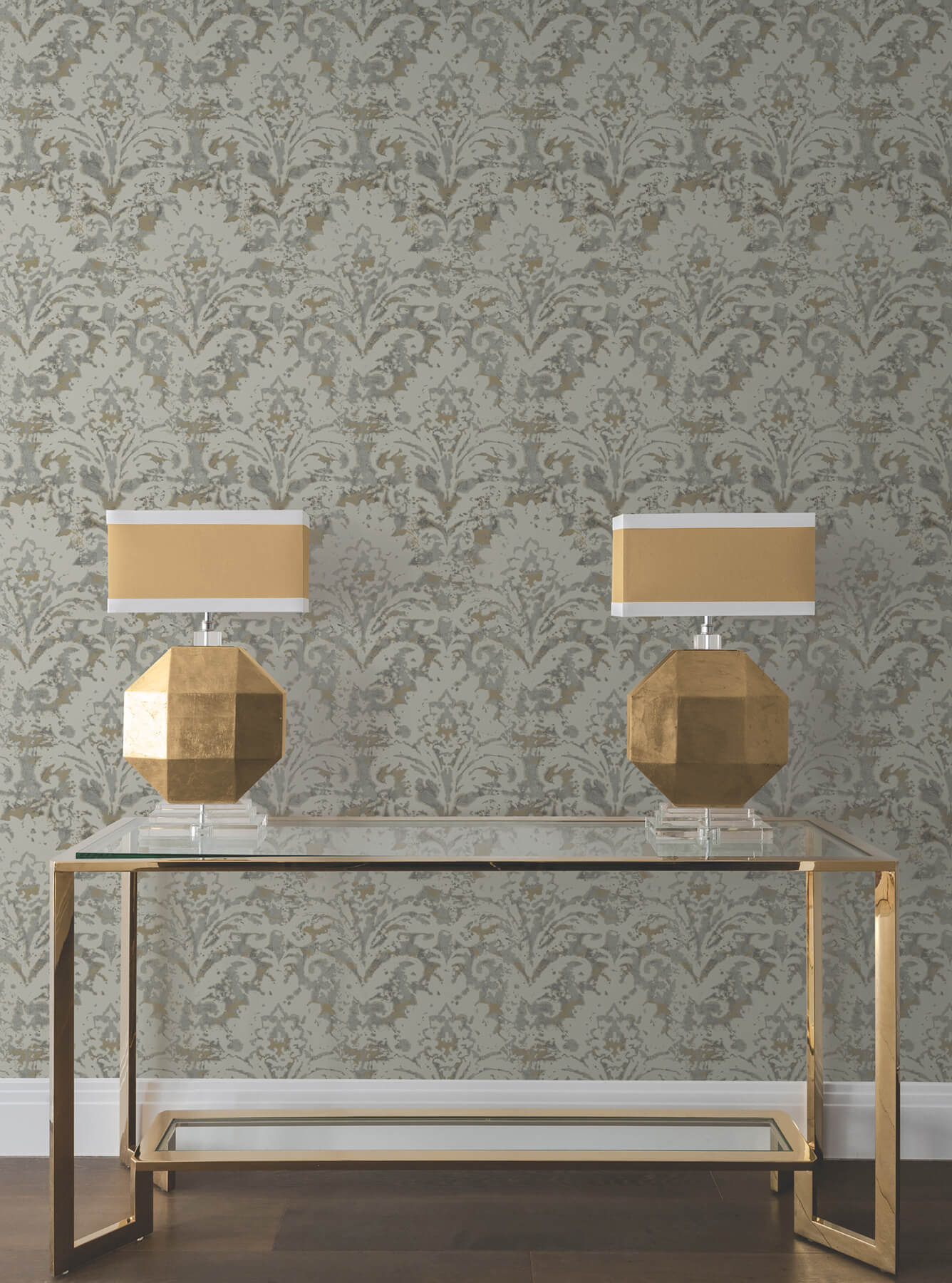 velvet-crush-damask-taupe-gold-wallpaper-york-wallcoverings-df3331 - York Wallcoverings Wallpaper
