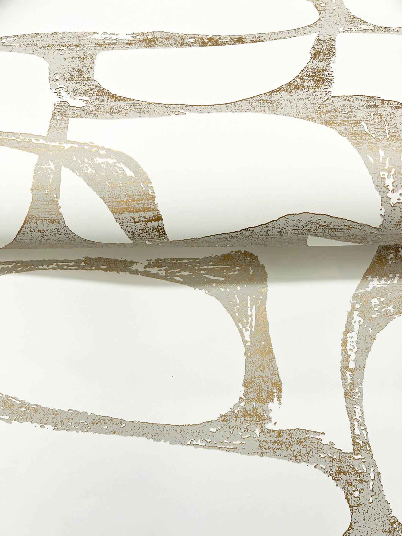 Craftsman Geometric White & Gold Wallpaper - York Wallcoverings - DF3351 - York Wallcoverings Wallpaper