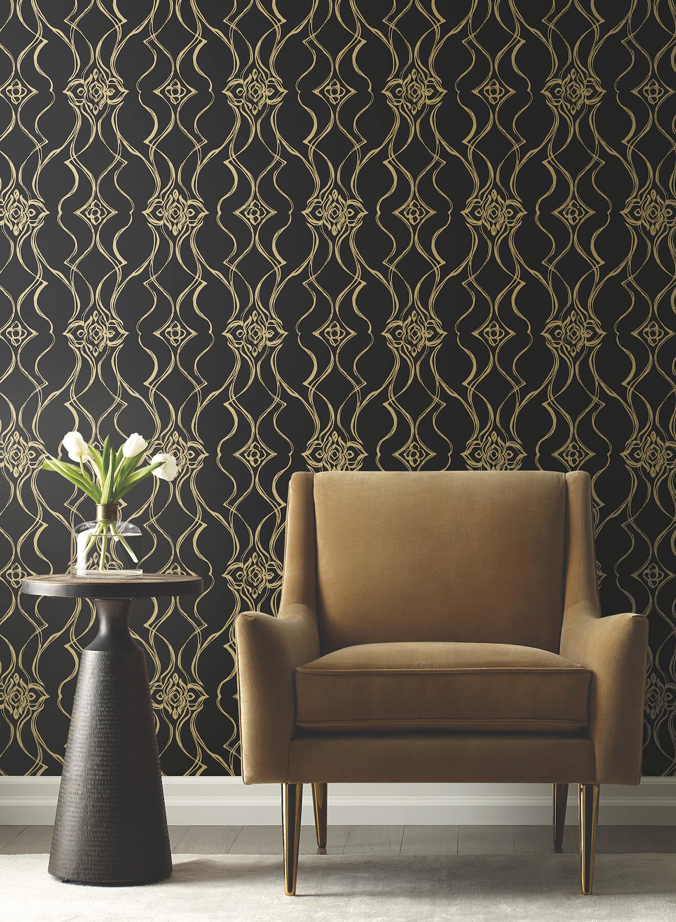 pirouette-black-gold-wallpaper-york-wallcoverings-df3371 - York Wallcoverings Wallpaper