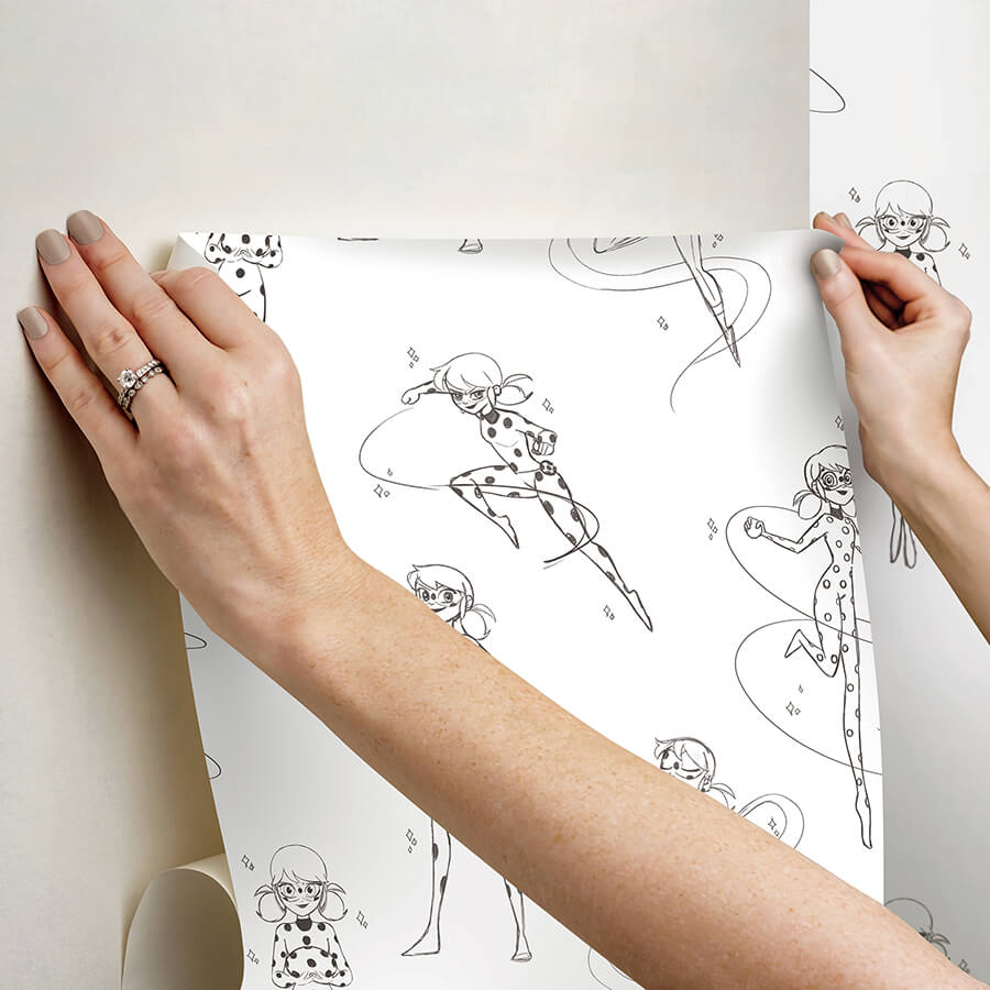 miraculous-ladybug-sketch-charcoal-peel-and-stick-wallpaper-york-wallcoverings-rmws1305 - York Wallcoverings Wallpaper