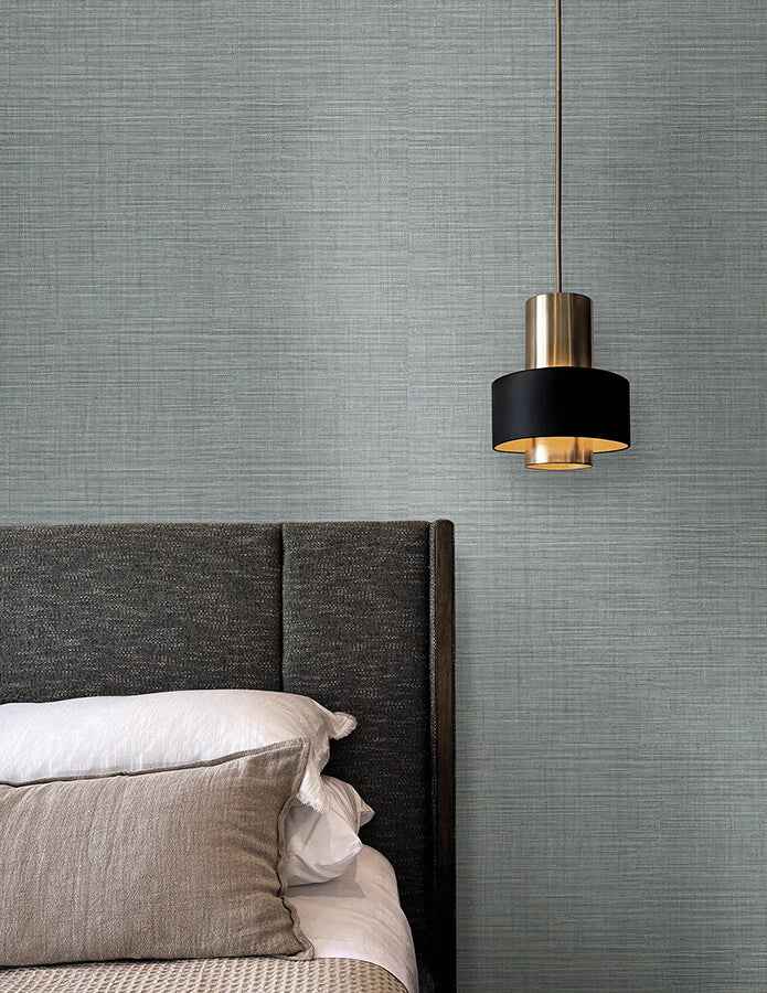 Lotus Silk Steel Blue Wallpaper - York Wallcoverings - SI25873