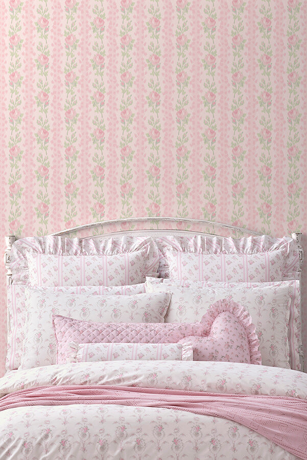 blooming-heirloom-strawberry-macaron-rose-stripe-wallpaper-york-wallcoverings-ast6493 - York Wallcoverings Wallpaper