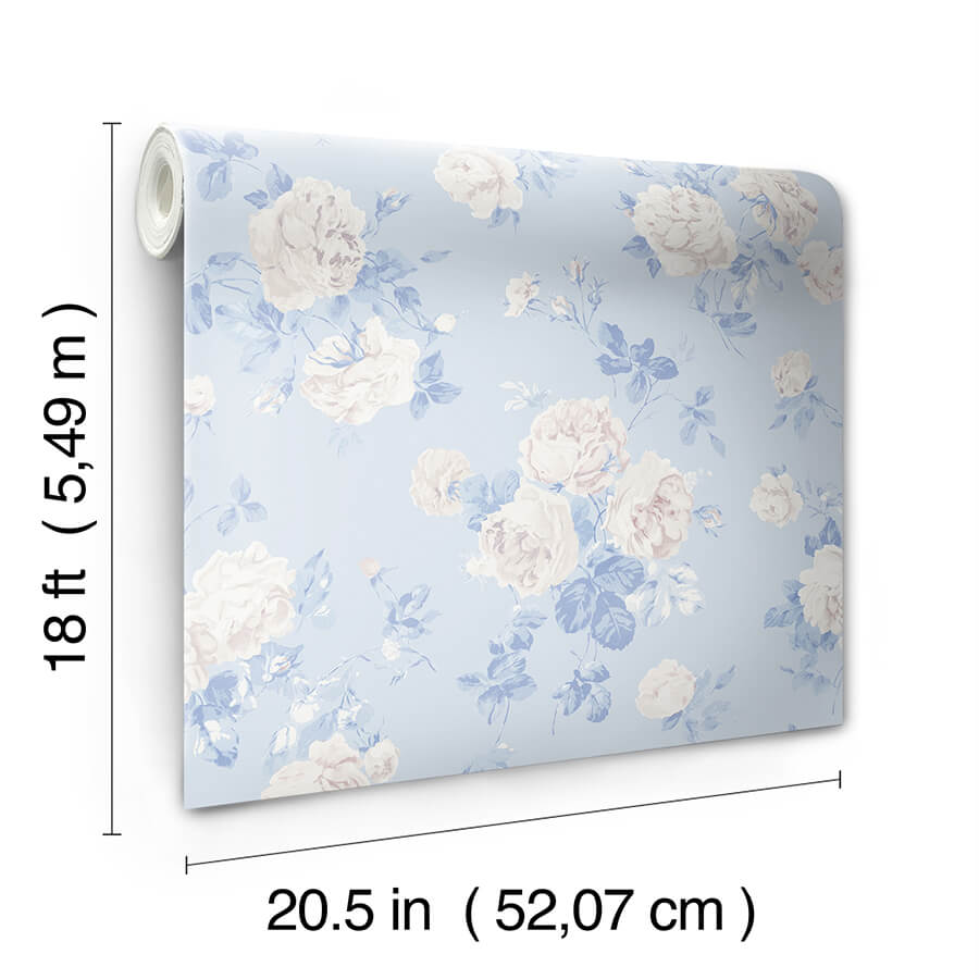 everblooming-rosettes-whisper-blue-cabbage-rose-bouquets-peel-and-stick-wallpaper-york-wallcoverings-lfs6490 - York Wallcoverings Wallpaper
