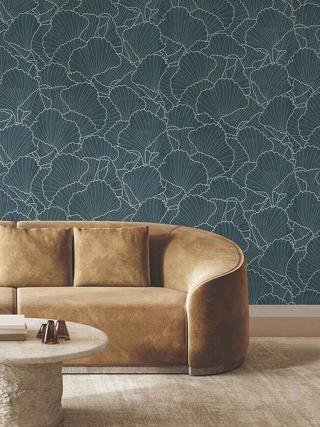 Shell Wood Veneer Navy Metallic Wallpaper - York Wallcoverings - YGL7000 - York Wallcoverings Wallpaper