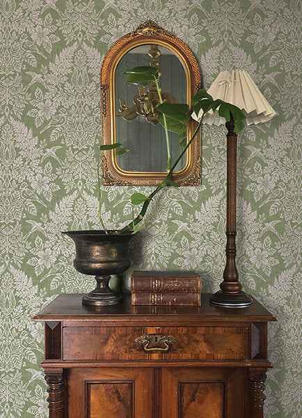 Finch Light Green Woodland Damask Wallpaper - York Wallcoverings - 4173-27620 - York Wallcoverings Wallpaper