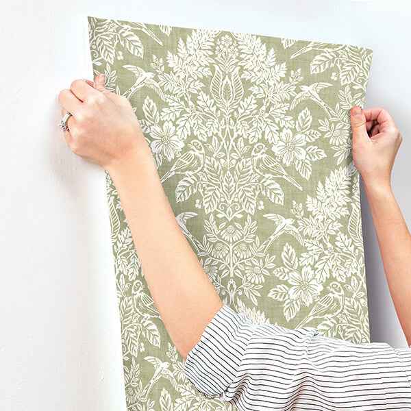 Finch Light Green Woodland Damask Wallpaper - York Wallcoverings - 4173-27620 - York Wallcoverings Wallpaper