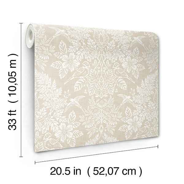 Finch Neutral Woodland Damask Wallpaper - York Wallcoverings - 4173-27621 - York Wallcoverings Wallpaper