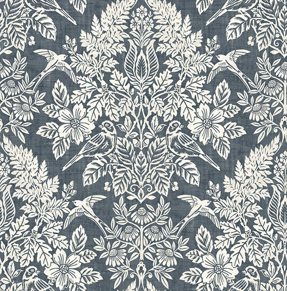 finch-blue-woodland-damask-wallpaper-york-wallcoverings-4173-27622 - York Wallcoverings Wallpaper