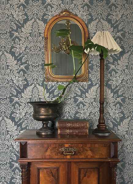 Finch Blue Woodland Damask Wallpaper - York Wallcoverings - 4173-27622 - York Wallcoverings Wallpaper