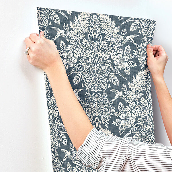 finch-blue-woodland-damask-wallpaper-york-wallcoverings-4173-27622 - York Wallcoverings Wallpaper