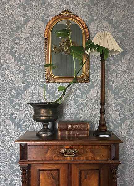 Finch Light Blue Woodland Damask Wallpaper - York Wallcoverings - 4173-27623 - York Wallcoverings Wallpaper