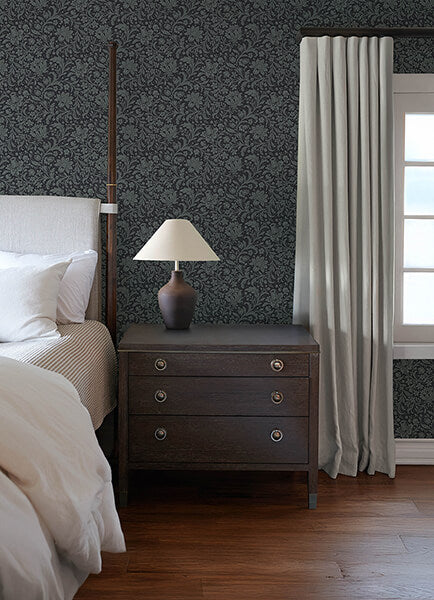 hague-dark-blue-floral-trail-wallpaper-york-wallcoverings-4173-27626 - York Wallcoverings Wallpaper